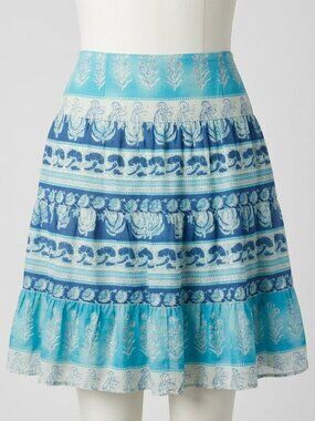 Chaps Denim Women's Blue Floral Tiered Cotton Skirt 14 Cottage Core Prairie